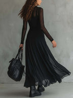 HANNAH - RETRO SHEER SLEEVES MAXI DRESS