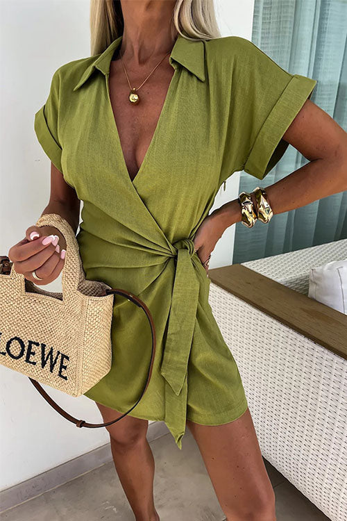 VIOLET - LINNEN BLEND WRAP ROMPER - SUMMER ONE PIECE