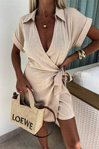VIOLET - LINNEN BLEND WRAP ROMPER - SUMMER ONE PIECE