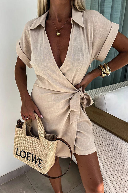 VIOLET - LINNEN BLEND WRAP ROMPER - SUMMER ONE PIECE