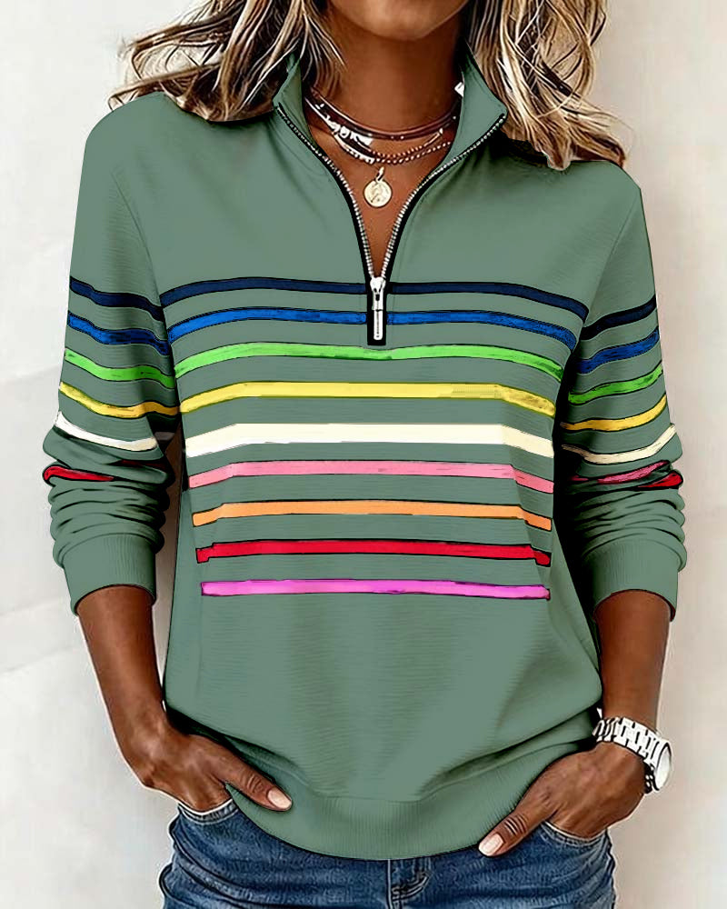 Maya™ | Striped Half-Zip Sweatshirt