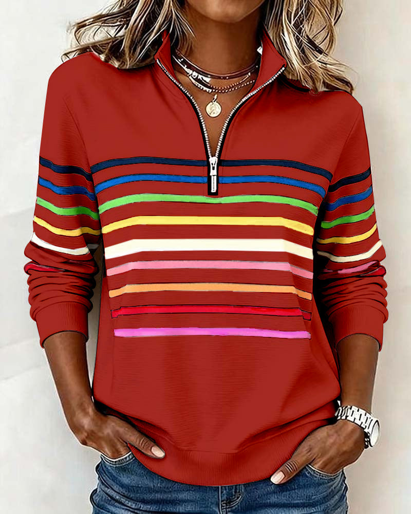 Maya™ | Striped Half-Zip Sweatshirt
