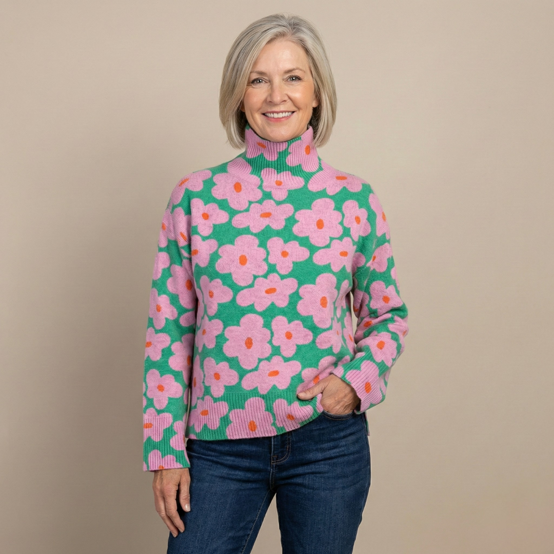 Mirellia™ | Floral High Collar Sweater