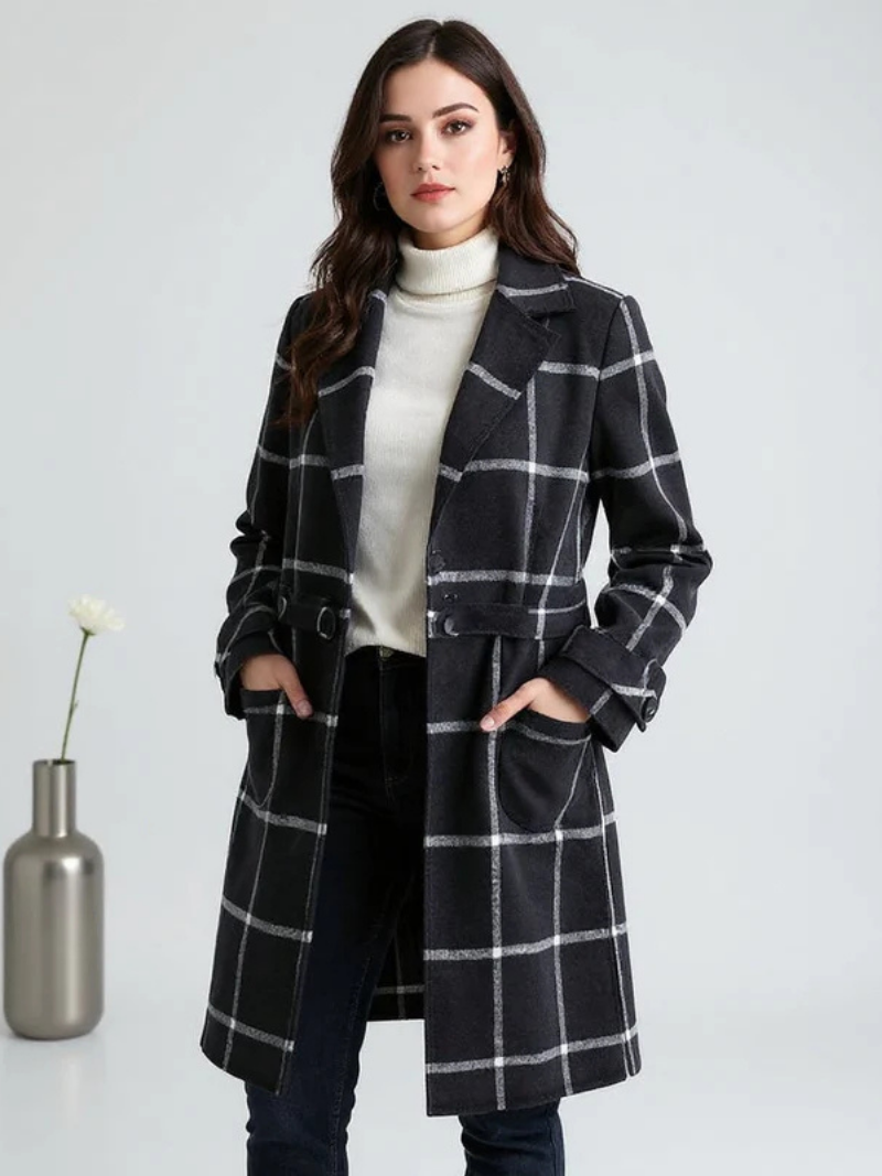 Renora™ | Elegant Checked Wool Coat