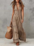 SOFIE - TAUPE SAND SLEEVELESS MAXI DRESS – NATURAL ELEGANCE, EFFORTLESS FLOW