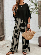 Isla | Draped Cape Top & Printed Wide-Leg 2-Piece Set