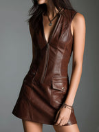 CHLOE - CHOCOLATE BROWN MINI DRESS WITH UTILITY POCKETS