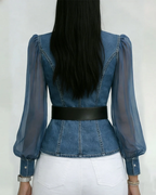Vessa™ | Denim Top With Chiffon Sleeves