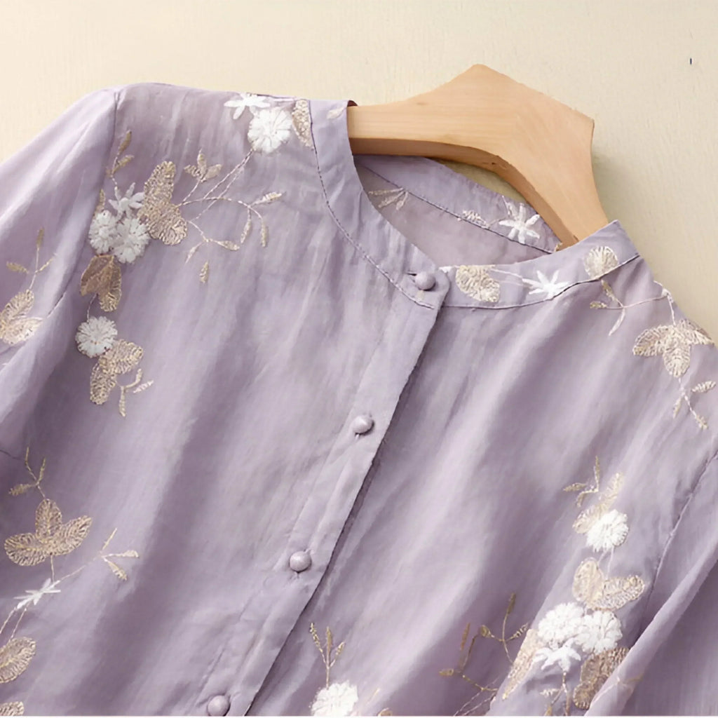 Emlily™ | Cotton Top With Embroidered Flowers
