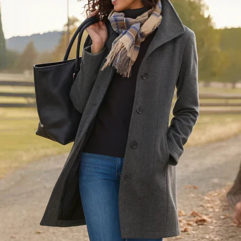 Galyra™ | Classic Buttoned Mid-Length Coat