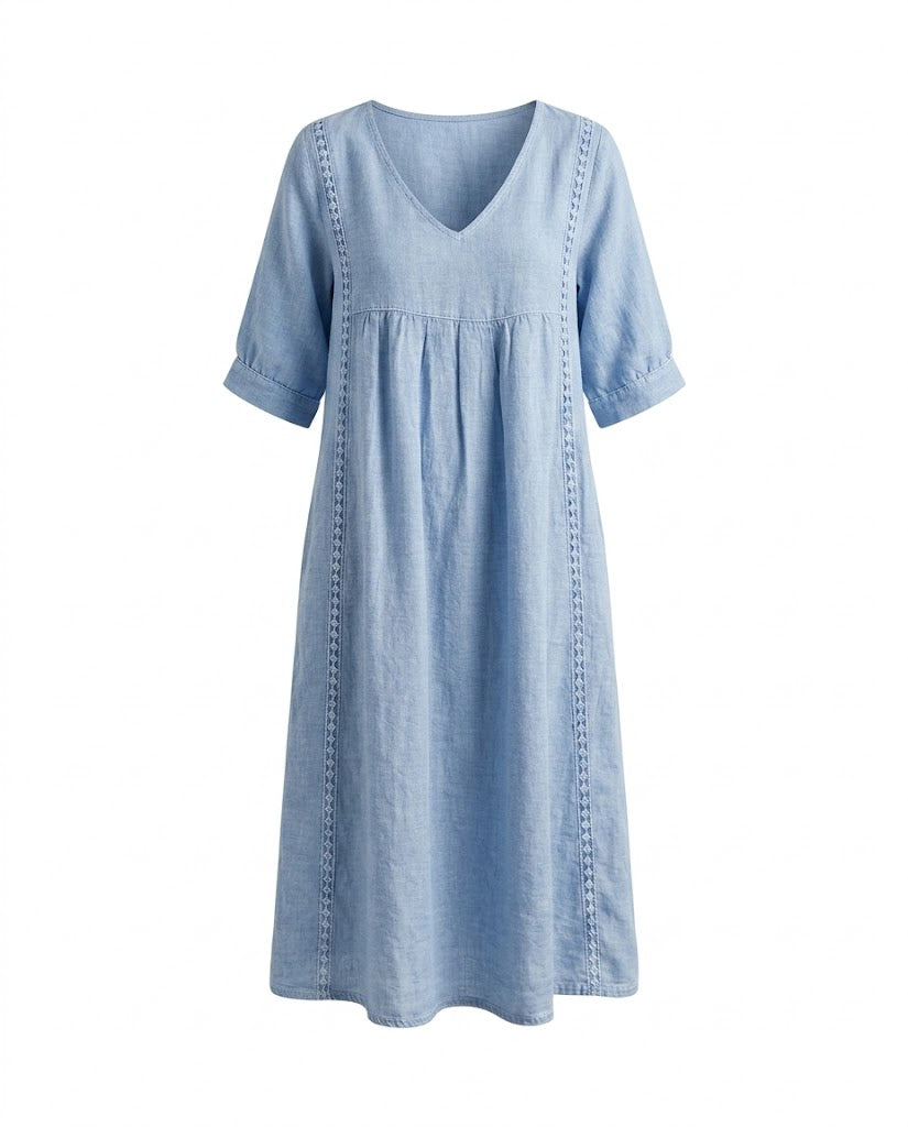 Isla | V-Neck Lace Trim Midi Dress