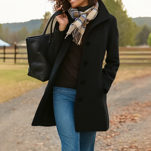 Galyra™ | Classic Buttoned Mid-Length Coat