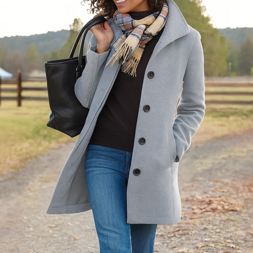 Galyra™ | Classic Buttoned Mid-Length Coat