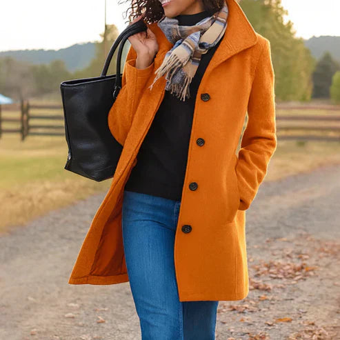 Galyra™ | Classic Buttoned Mid-Length Coat