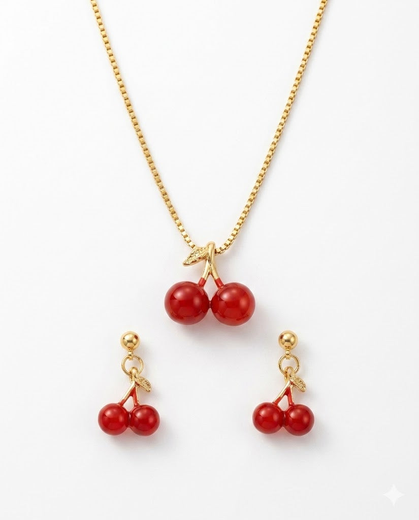Rouge | Cherry Necklace & Drop Earrings Set