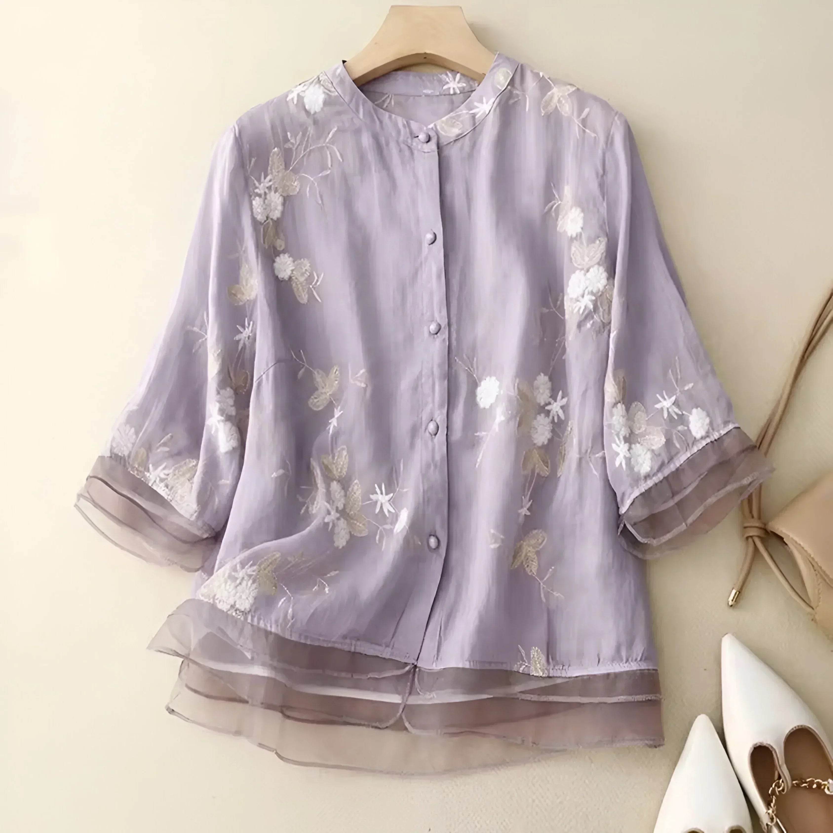 Emlily™ | Cotton Top With Embroidered Flowers