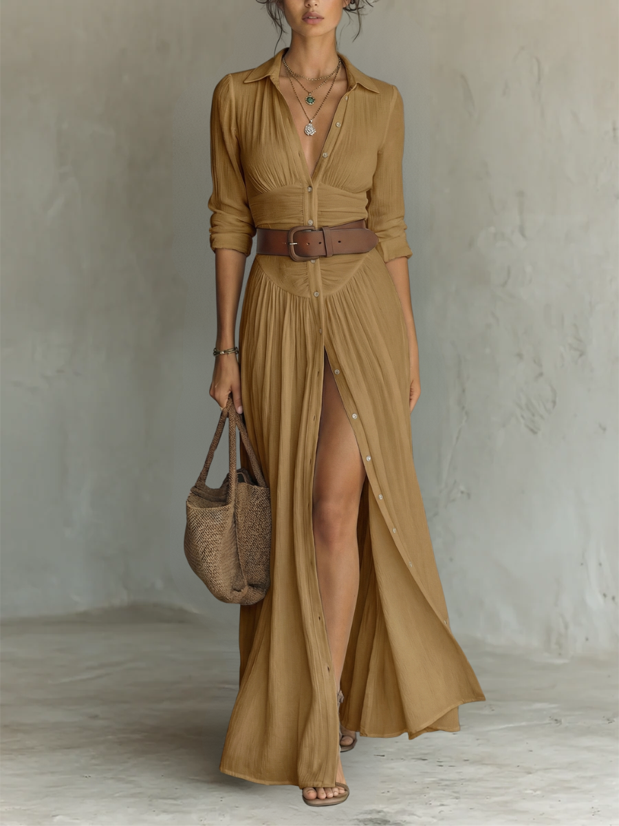 Angie™ | Elegant Maxi Shirt Dress