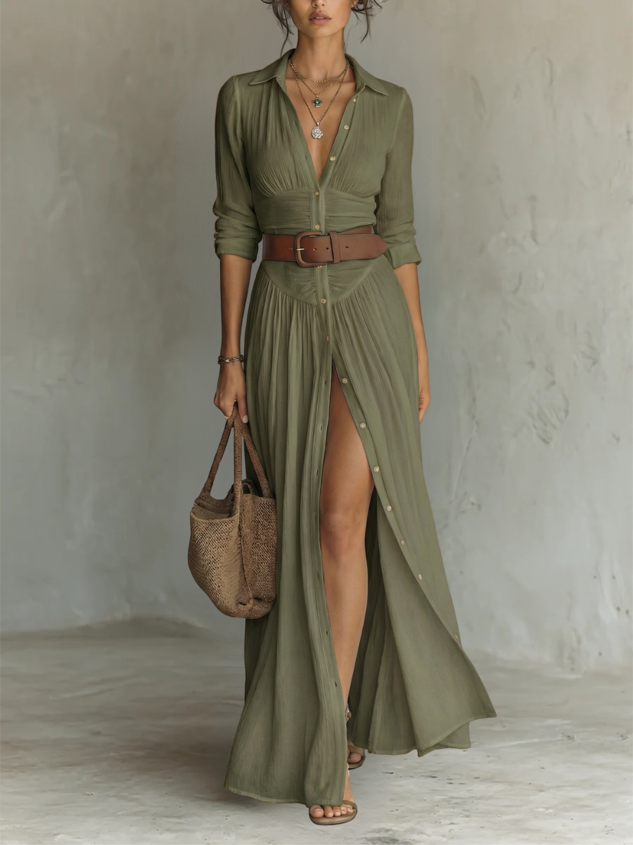 Angie™ | Elegant Maxi Shirt Dress