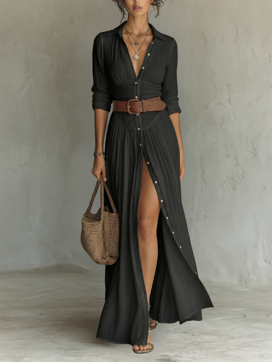 Angie™ | Elegant Maxi Shirt Dress