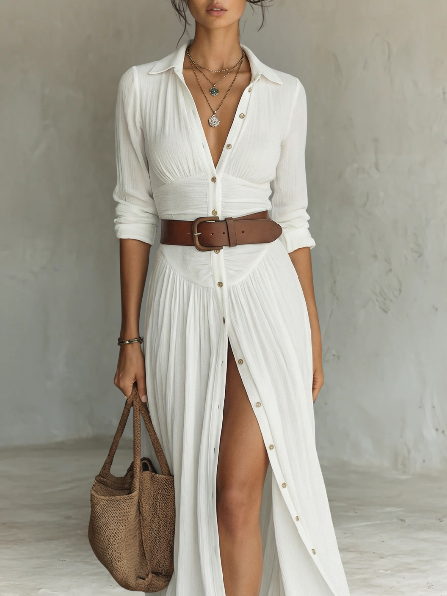 Angie™ | Elegant Maxi Shirt Dress
