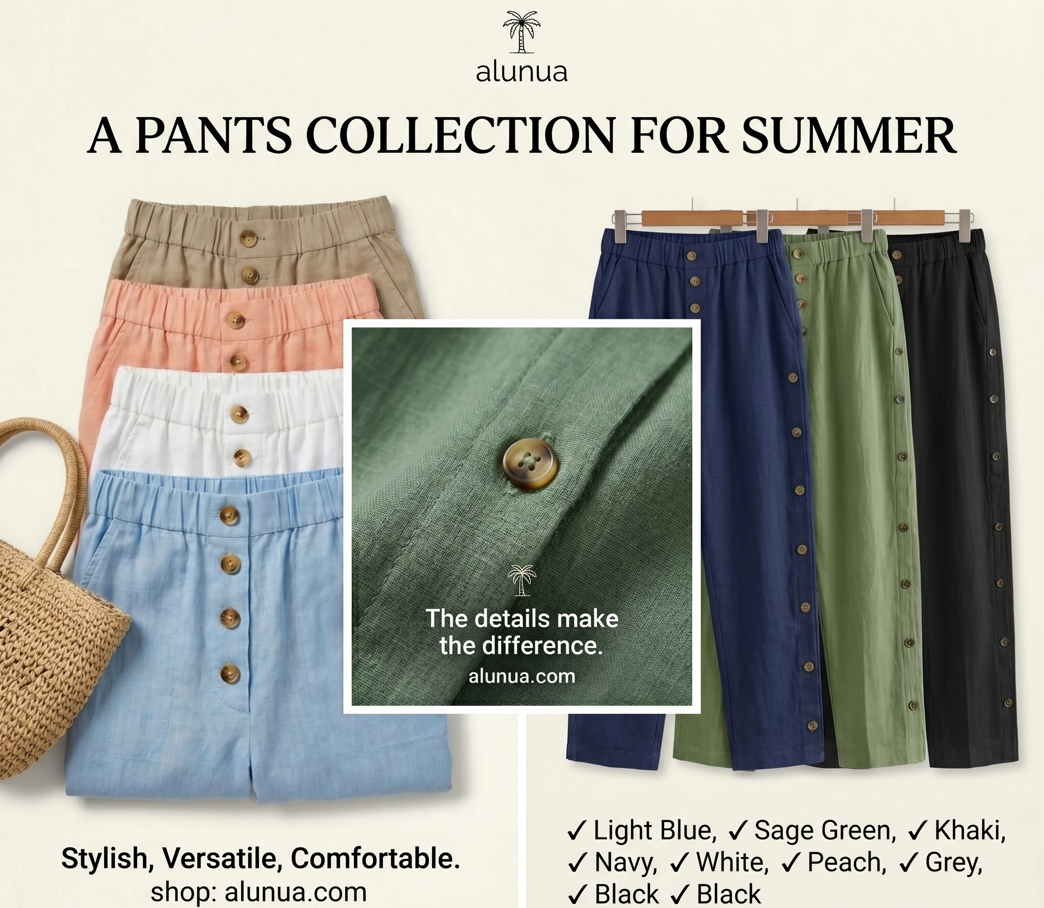 Soleil | Linen Button-Side Trousers