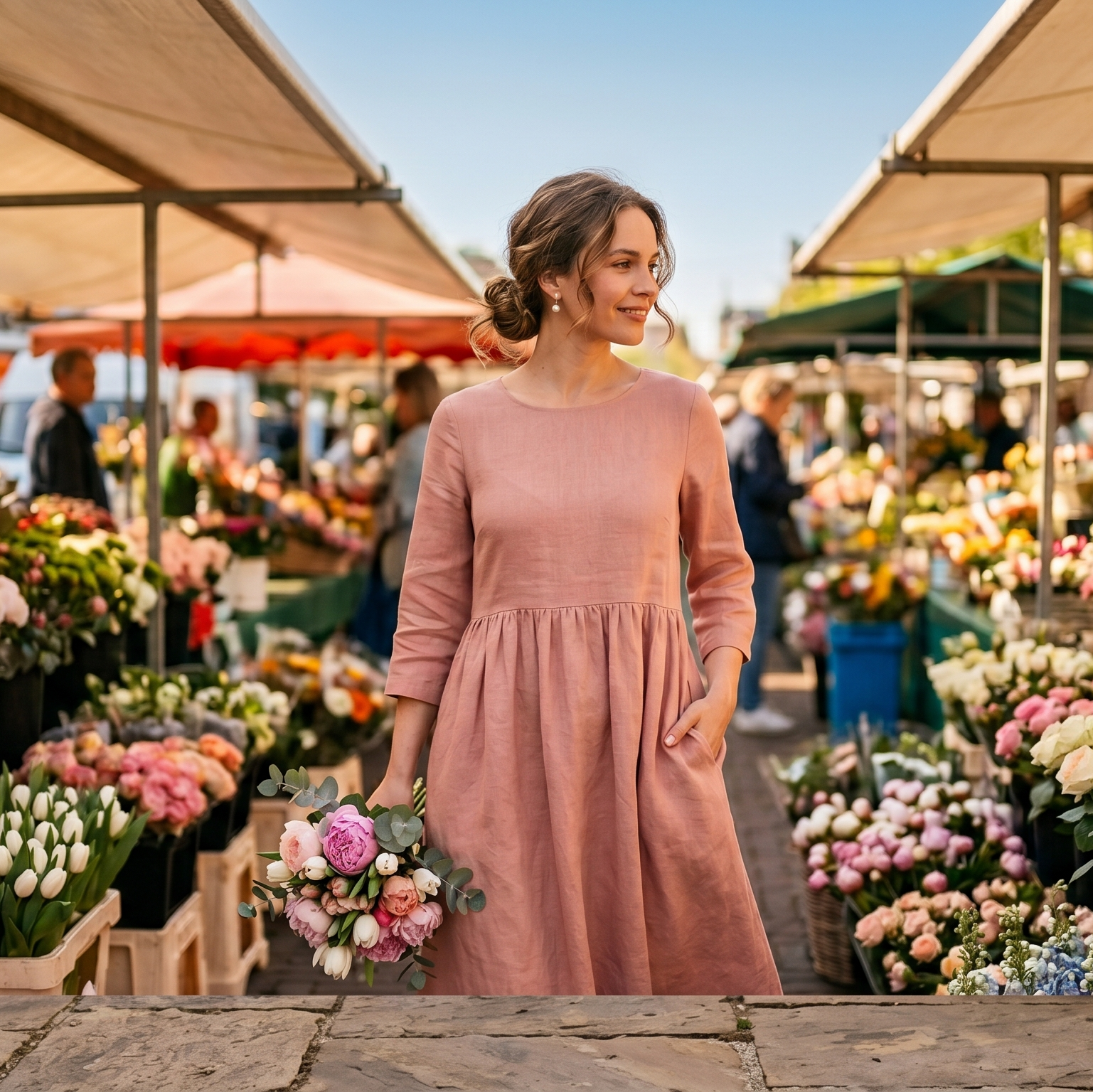 Margot | Linen Smock Maxi Dress