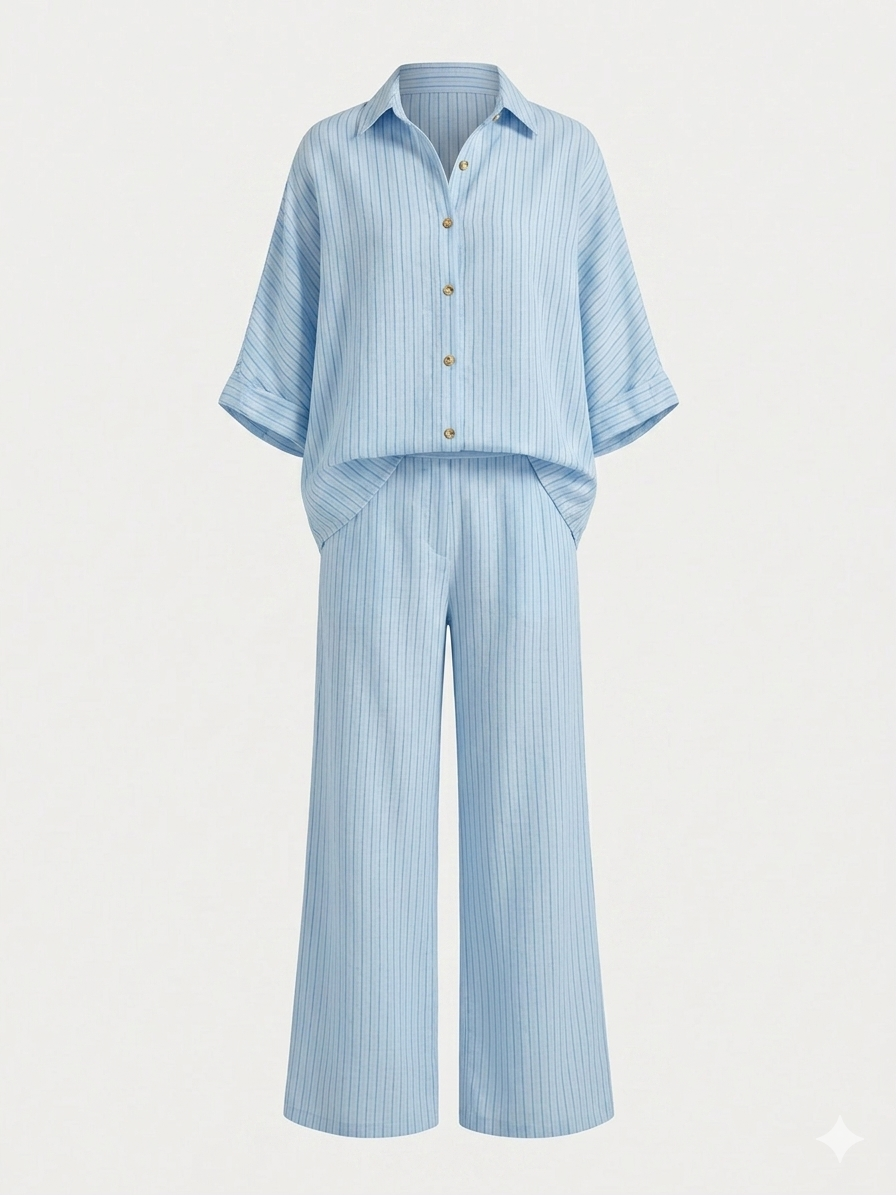 Corsica | Striped Shirt & Wide-Leg Trousers Set