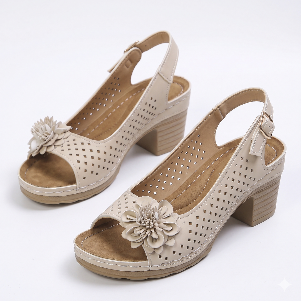 Fleur | Perforated Flower Block Heel Sandals