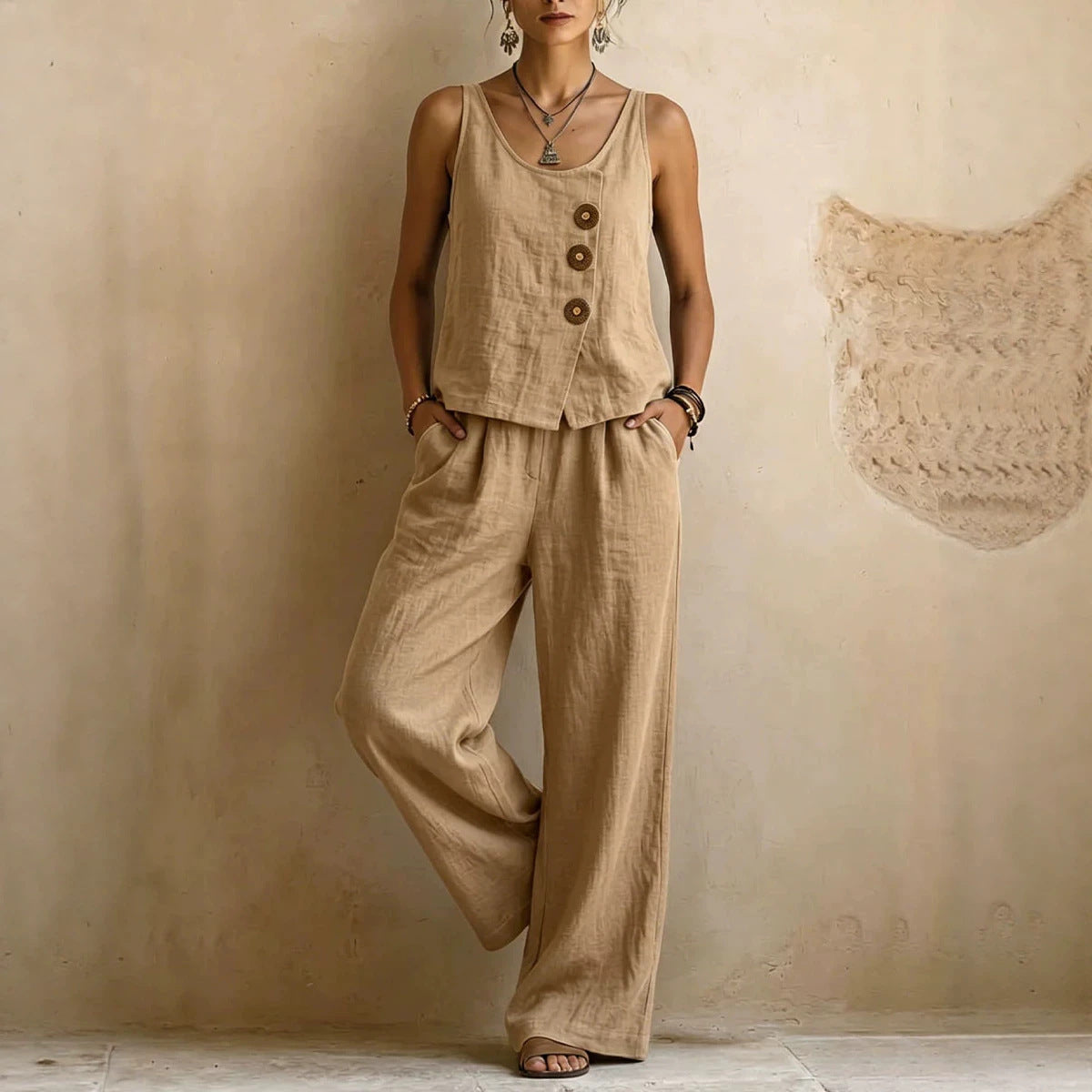Terra | Button Tank & Wide-Leg Trousers Set