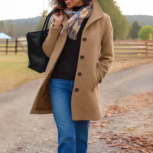 Galyra™ | Classic Buttoned Mid-Length Coat