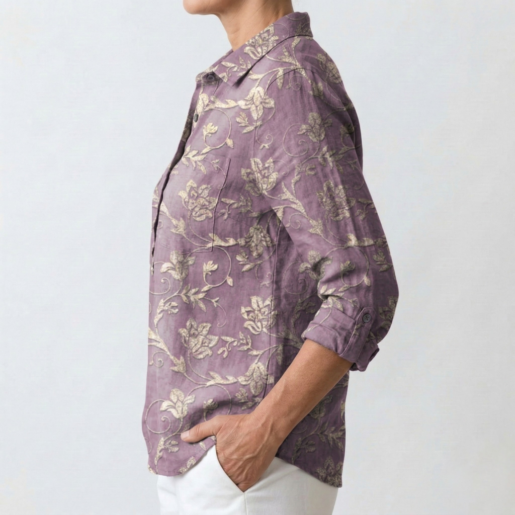 Maya™ | Floral Embroidered Linen Shirt