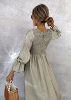 Elona™ | Gingham Midi Dress with Long Sleeves
