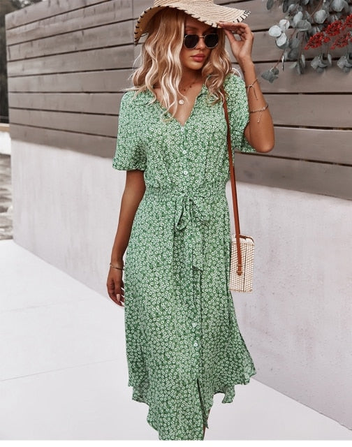 MILA - WOMAN'S MIDI DRESS FLORAL PRINT