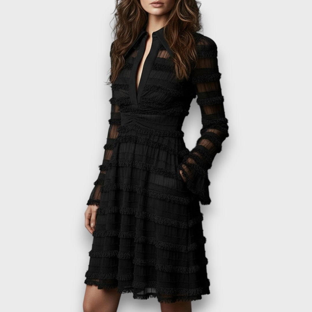 Nerina – Midi Dress with Sheer Fringes
