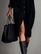 CHEY - CORDUROY SHIRT MIDI DRESS - EFFORTLESS STYLE FOR EVERYDAY WEAR