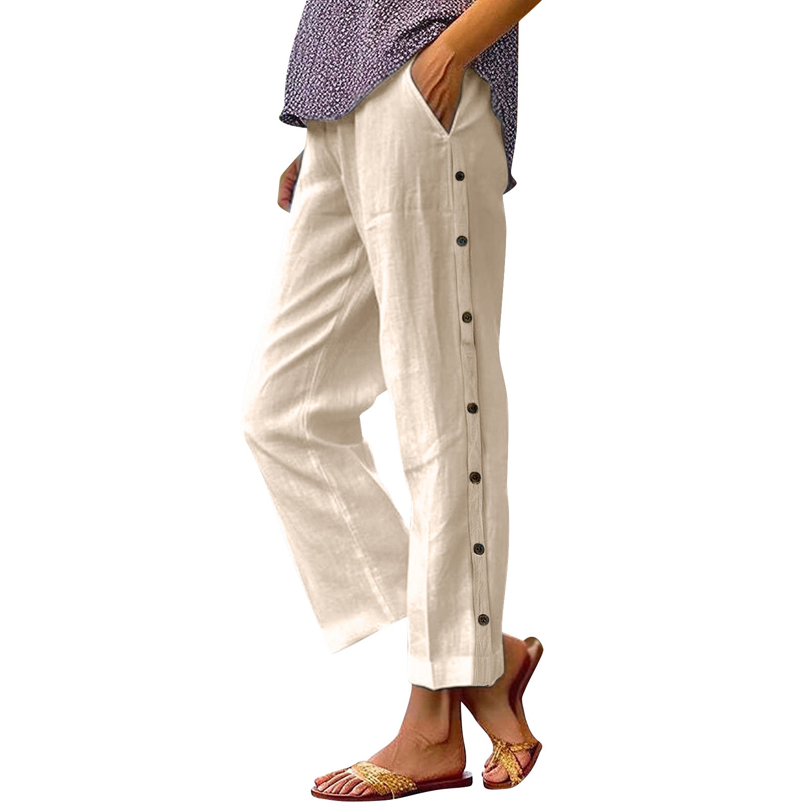 Soleil | Linen Button-Side Trousers