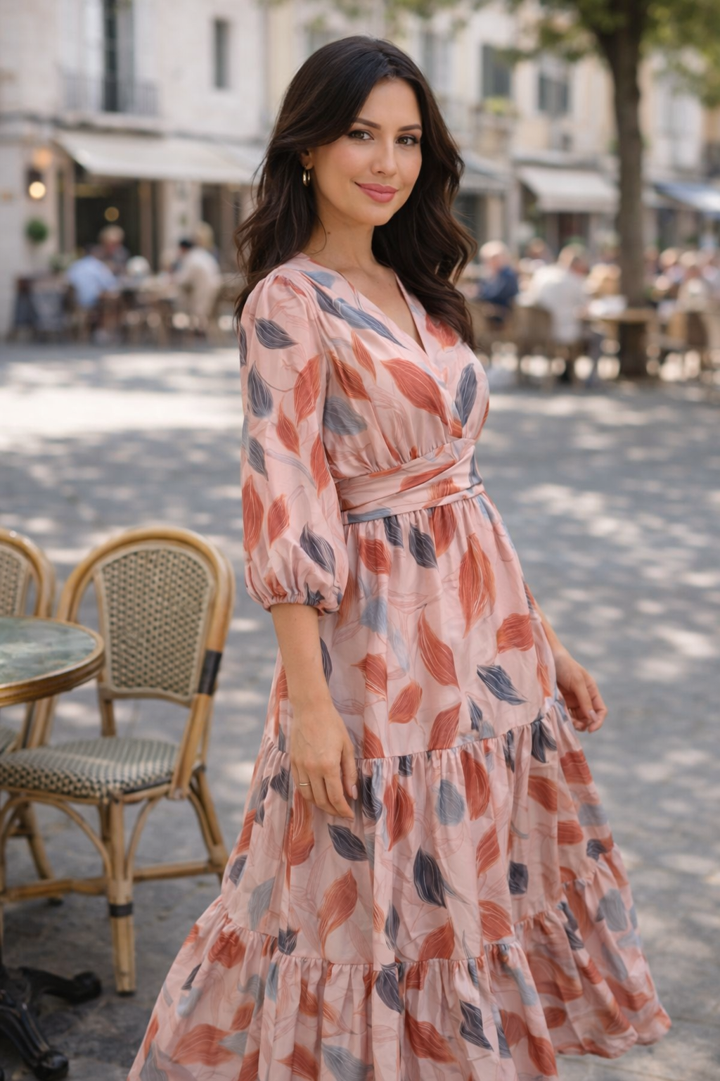 Annabel - Romantic Leaf Print Maxi Dress – Effortless Elegance