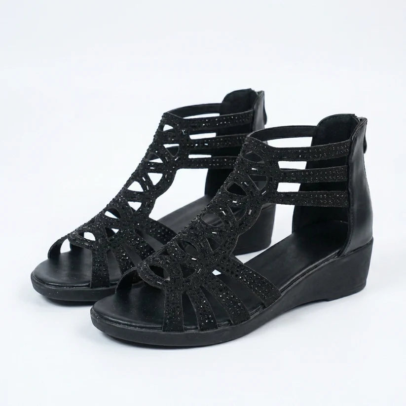 Selene | Rhinestone Cage Wedge Sandals