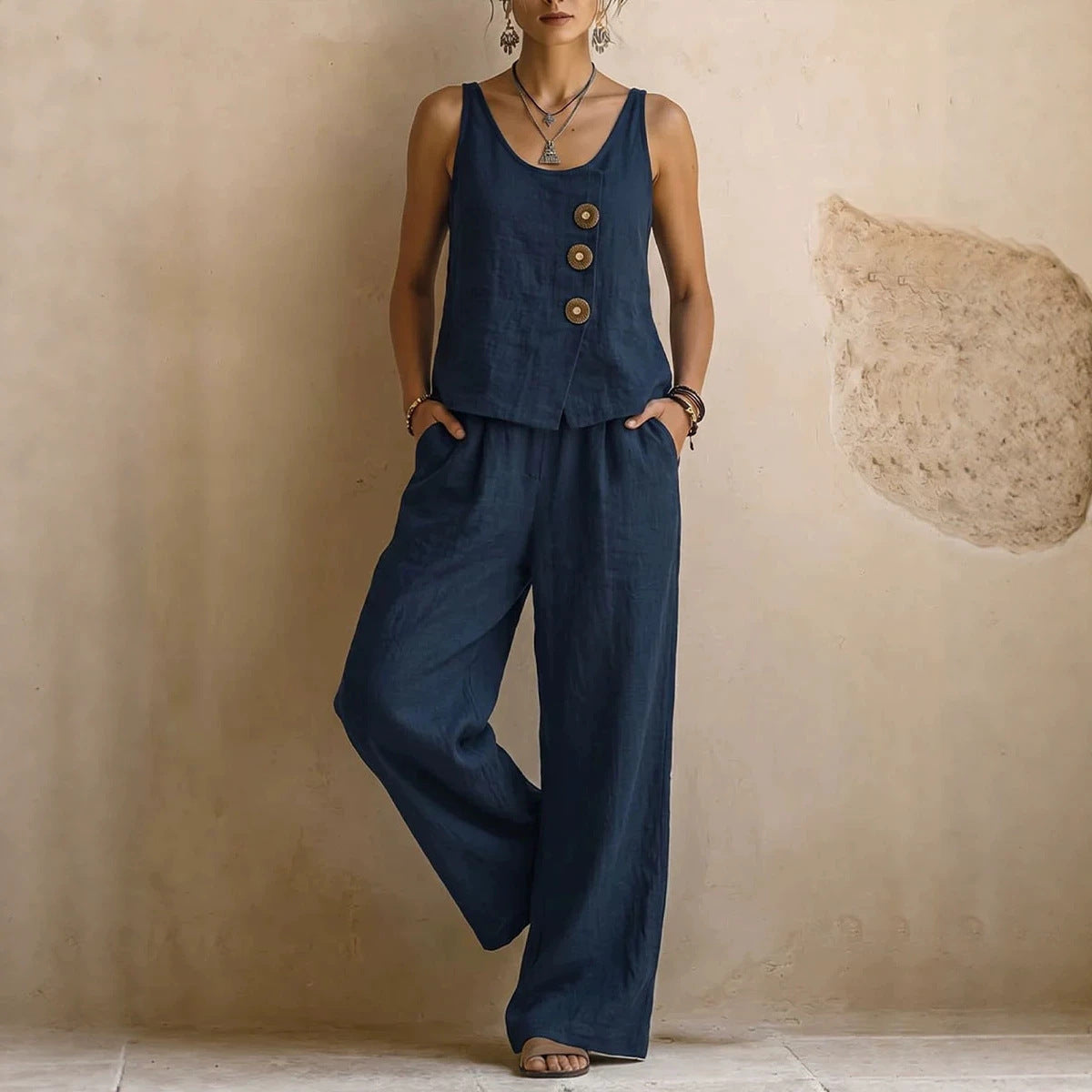 Terra | Button Tank & Wide-Leg Trousers Set