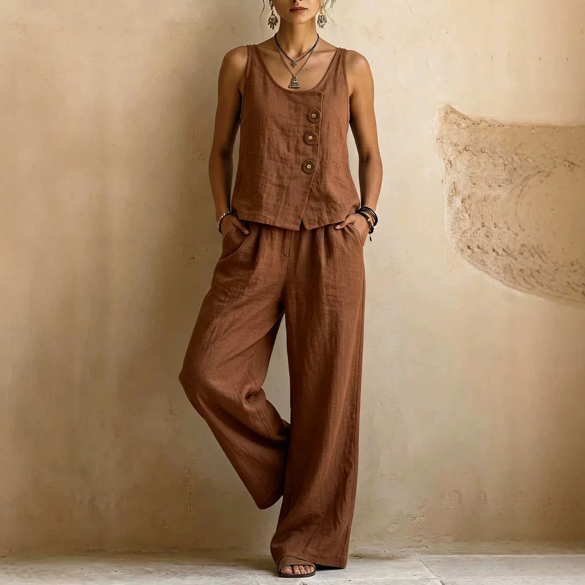Terra | Button Tank & Wide-Leg Trousers Set