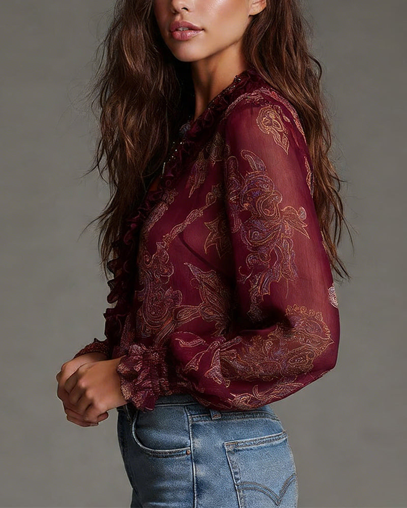 Jasmine™ | V-Neck Ruffle Sleeve Blouse