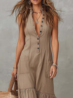 SOFIE - TAUPE SAND SLEEVELESS MAXI DRESS – NATURAL ELEGANCE, EFFORTLESS FLOW