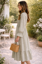 Elona™ | Gingham Midi Dress with Long Sleeves
