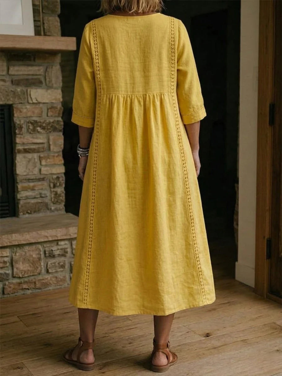 Isla | V-Neck Lace Trim Midi Dress