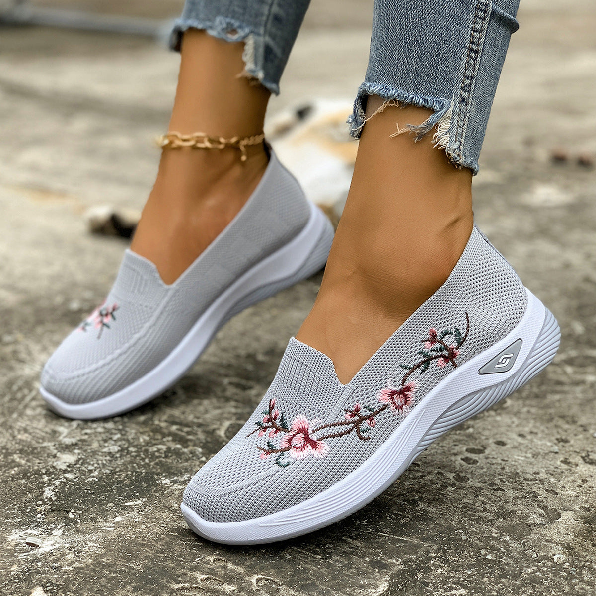 Blossom Breeze | Floral Embroidered Slip-On Platform Sneakers