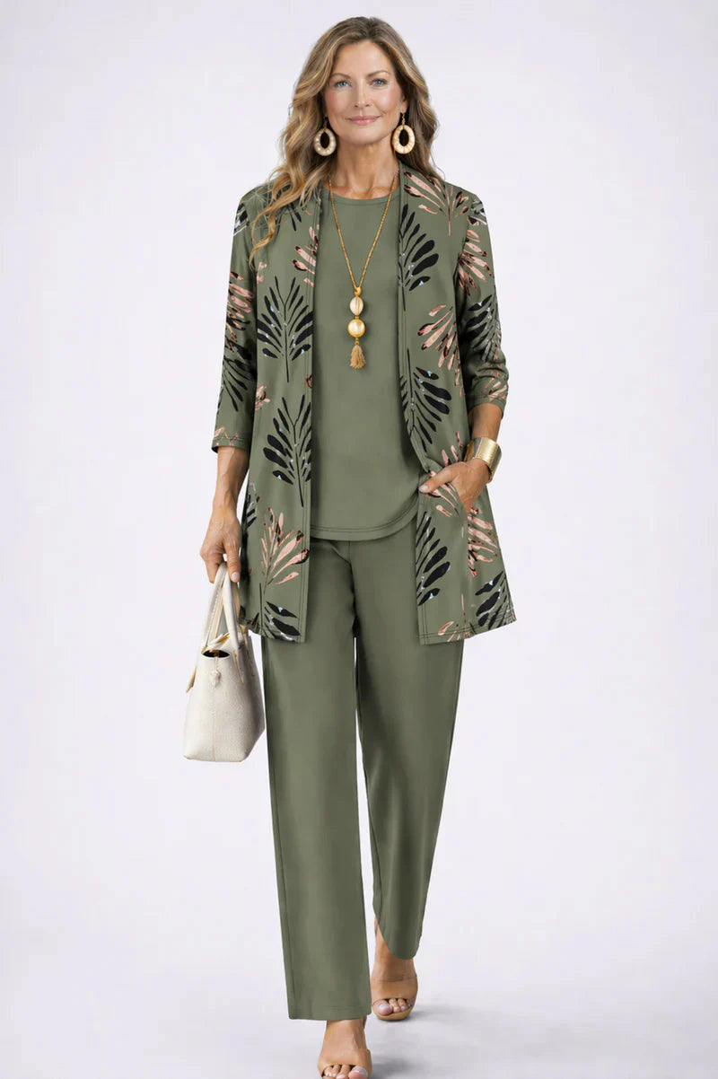 Seraphina | Metallic Palm Print 3-Piece Set