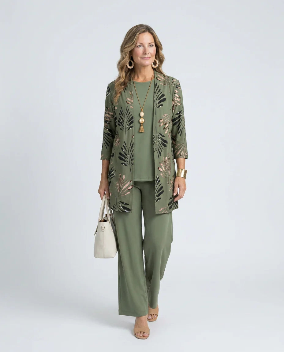 Seraphina | Metallic Palm Print 3-Piece Set