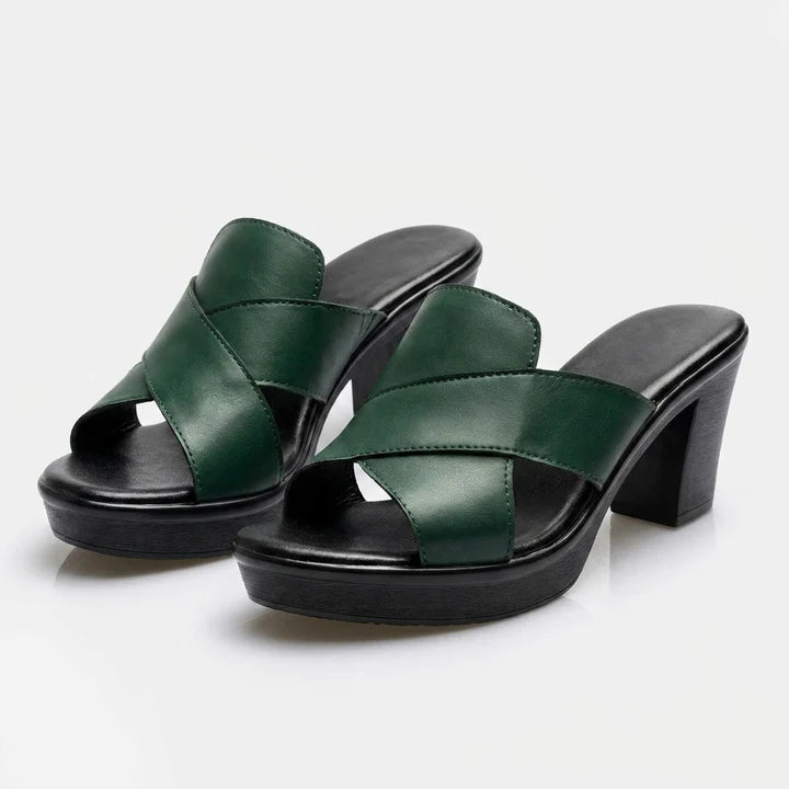 Mila | Cross-Strap Platform Block Heel Mules