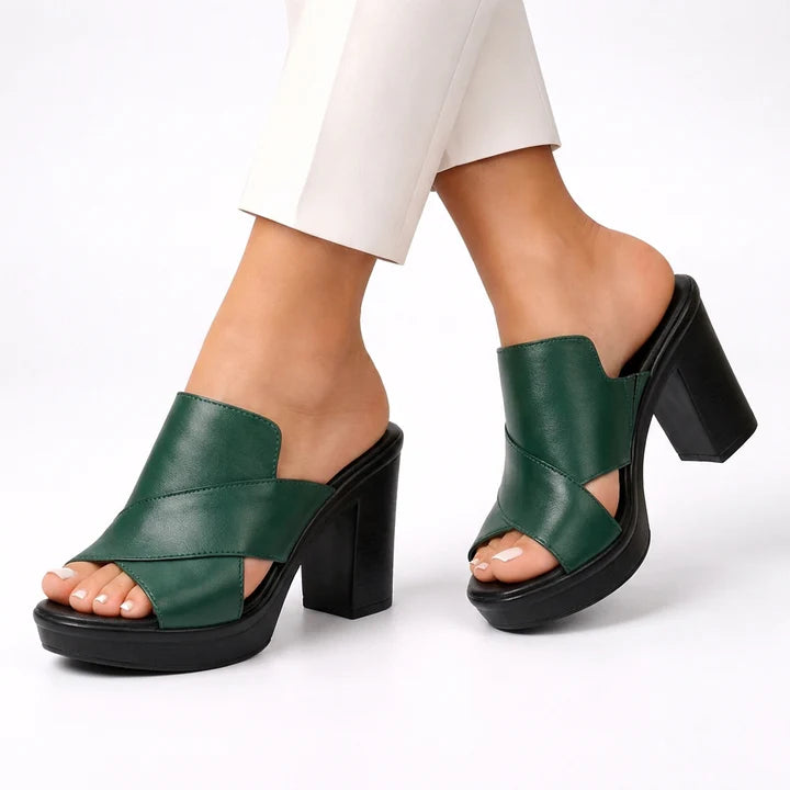 Mila | Cross-Strap Platform Block Heel Mules