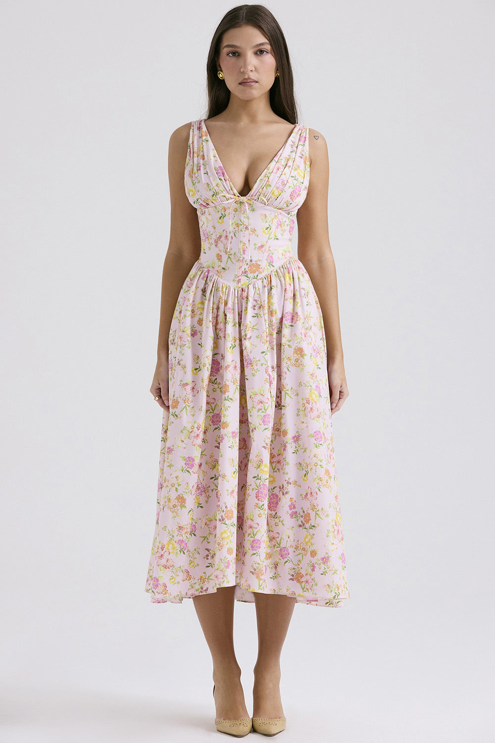 Fleurette | Floral Corset Midi Dress
